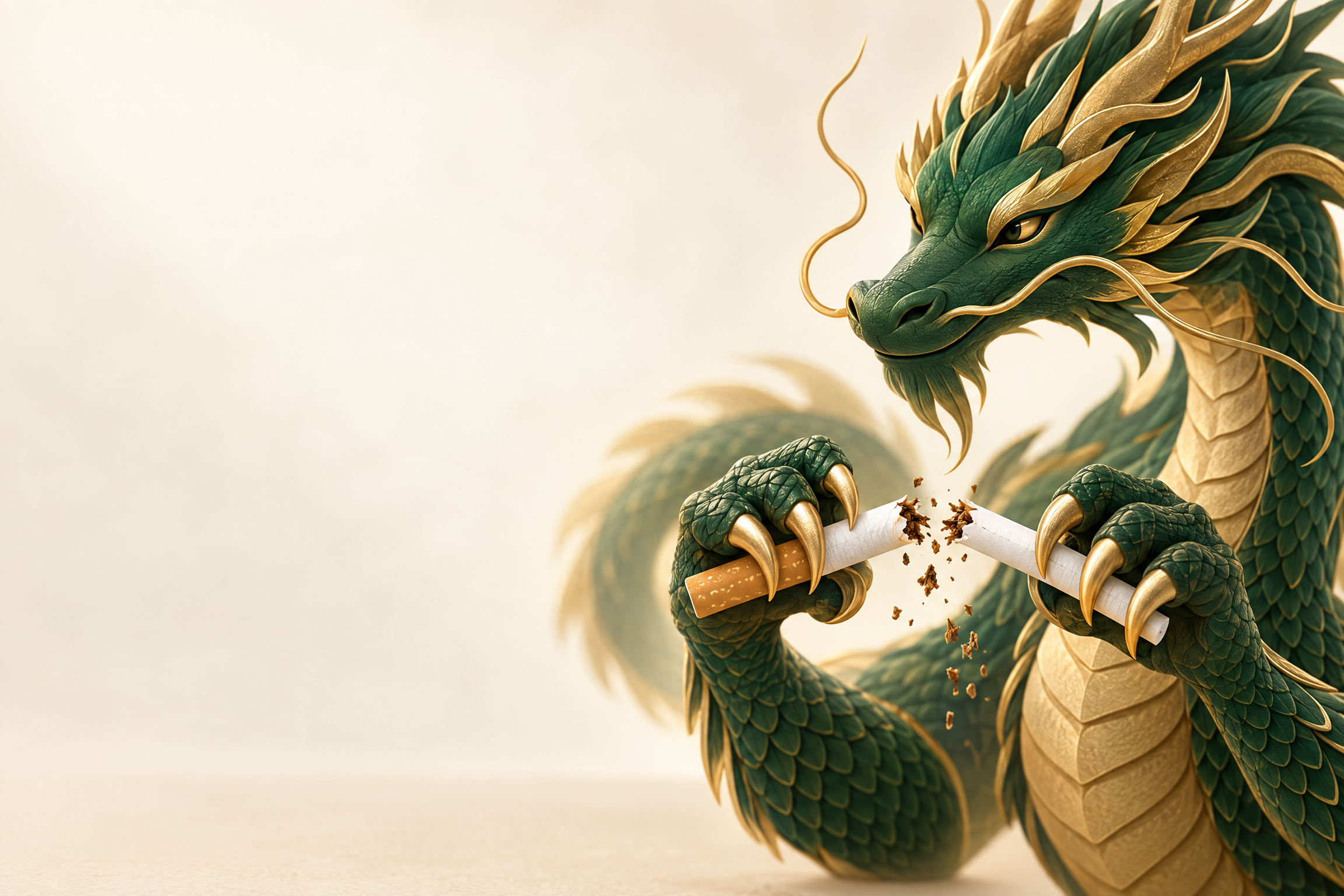 Dragón rompiendo un cigarrillo: dejar de fumar